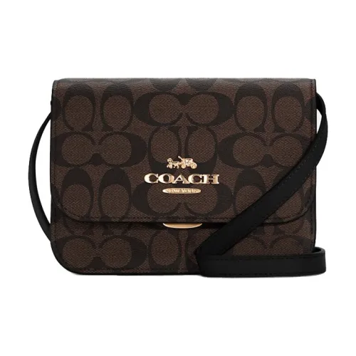 COACH Brynn Холст и Кожа Сумка через плечо Маленькая Женская Темно-Коричневая