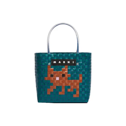 MARNI MARKET Полипропиленовая Коробка-Сумка из Коровьей Кожи Женская Темно-Синяя Зеленая