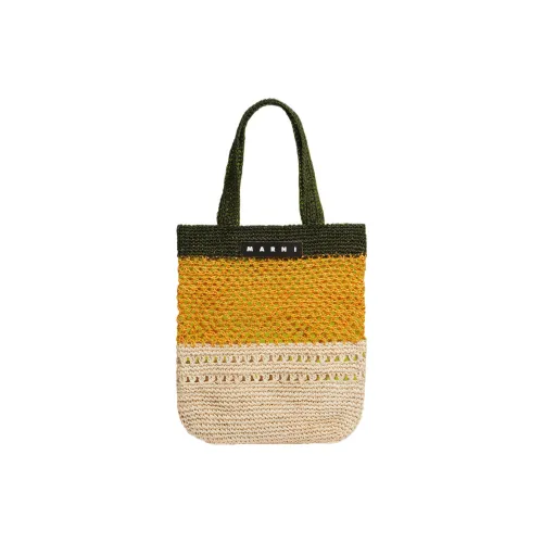 MARNI MARKET FIQUE Сумка Tote из натурального волокна Сумка для покупок Женская Темно-зеленый Желтый Натуральный