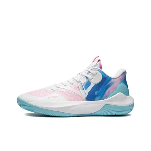 LiNing Sonic 9 Team Амортизация Дышащий И Устойчивый Дизайн Низкие Баскетбольные Кроссовки Мужские Белые Розовые