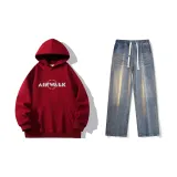 Set (Burgundy Top + Nostalgic Blue Jeans)  
Комплект (Бордовый топ + Ностальгические синие джинсы)