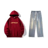 Set (Burgundy Top + Vintage Blue Jeans)  
Комплект (Бордовый топ + Винтажные синие джинсы)