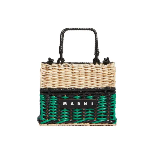 MARNI MARKET Поливинилхлорид с Прутья ивы с Коровья кожа Сумка Женские Зеленый Натуральный