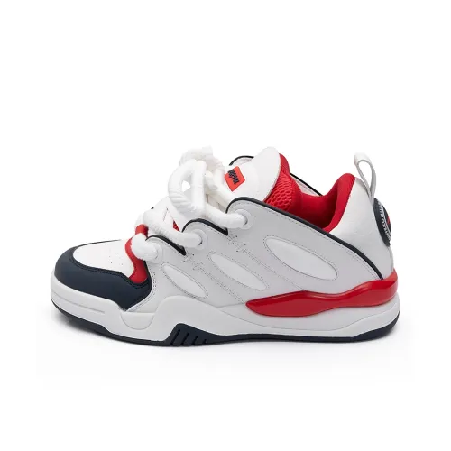 ABCIU Slip-resistant Abrasion-resistant Low-top Skateboard Shoes Unisex White Blue Red ABCIU Противоскользящие Износостойкие Низкие Кроссовки для скейтбординга Унисекс Белый Синий Красный