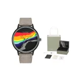 Черный циферблат, серый кожаный ремешок