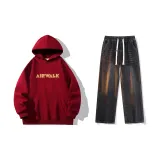 Комплект одежды (Бордовый топ + Черные джинсы)