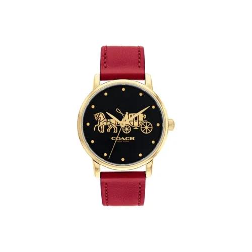 COACH Наручные часы Кварцевый механизм Кожаный ремешок 36 мм Черный циферблат Женские часы