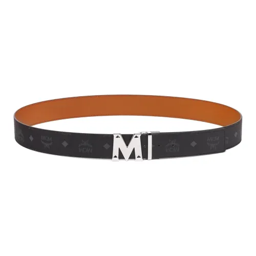 MCM Логотип Узорный с принтом Классический M Letter Logo плавная пряжка кожа холщовая кожа ремни мужской черный ширина 4,5 см