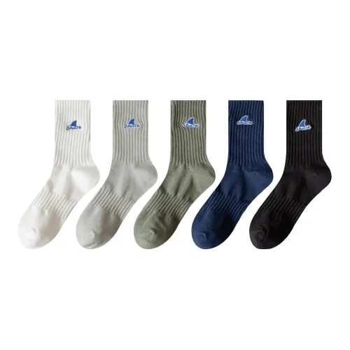 AUGUST Shark Fin Embroidery 5 Pack Men's Mid Shin Sock