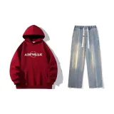 Set (Burgundy Top + Vintage Blue Jeans)  
Комплект (Бордовый топ + Винтажные синие джинсы)