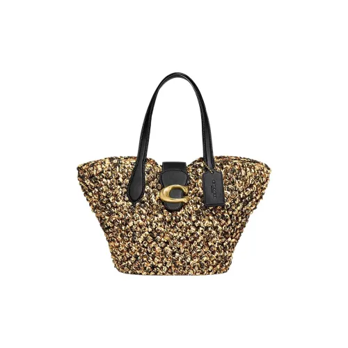 COACH Солома Кожа Пельменная Сумка Сумка через плечо Женская Золото Черный