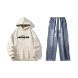 Комплект (Абрикосовый топ + Темно-синие джинсы)