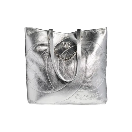 CHANEL 23C Early Spring Коровья кожа Тоут Сумка Сумка для покупок Сумка Сумка через плечо Унисекс Серебряный
