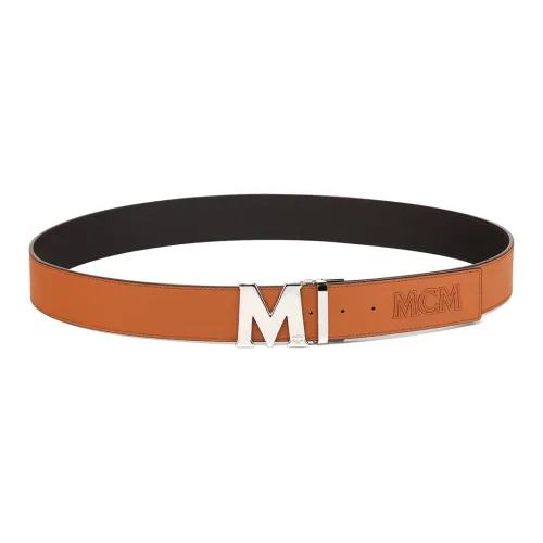 MCM Тисненый логотип плавная застежка кожаные ремни мужской коричневый ширина 4,4 см