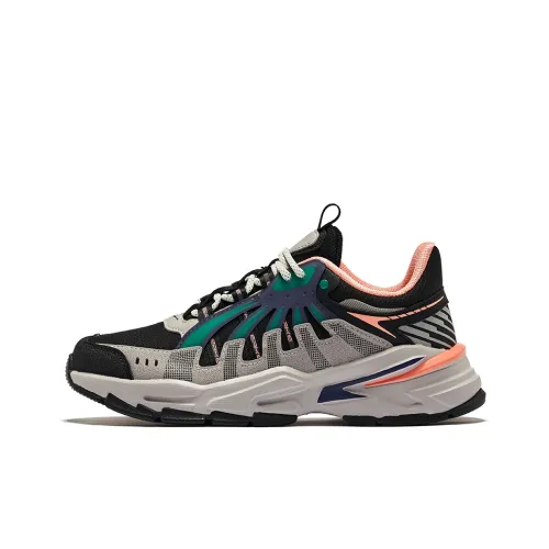 Erke Shock Absorbers Slip-Resistant Abrasion-Resistant Low-Top Running Shoes Women's Deep Black Neon Orange Pink Эрке Шок Абсорберы Противоскользящие Устойчивые к Износу Низкие Кроссовки для Бега Женские Глубокий Черный Неон Оранжевый Розовый