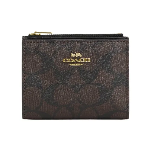 COACH Canvas с кожаными вставками кошелек для монет кошелек обычный женский кофе