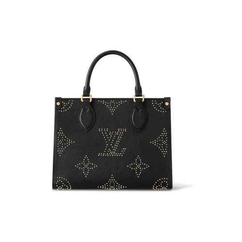 LOUIS VUITTON ONTHEGO Grained Телячья кожа Джунгли Сумка Тоут Сумка Сумка для покупок Сумка Маленькая Женская Черная