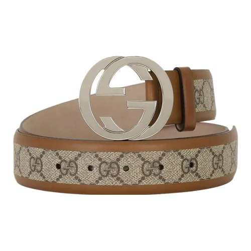 GUCCI Узорный с принтом кожа застежка-пластина ремни мужской коричневый ширина 4CM