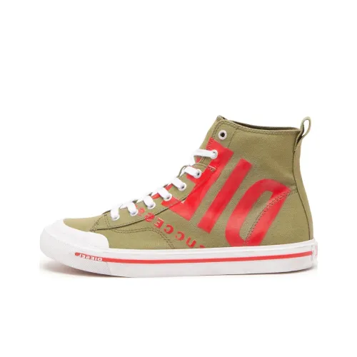 DIESEL High-Top Canvas Shoes Yellow Brown Men's