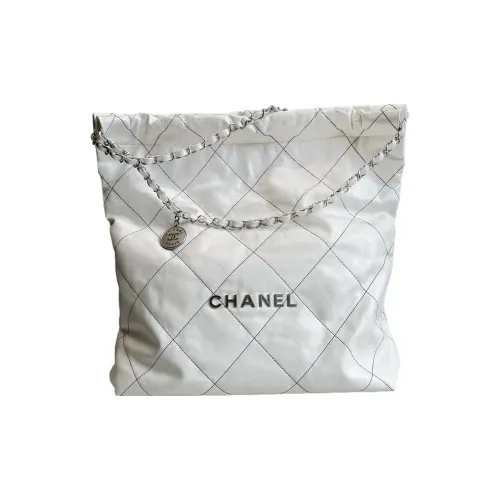 CHANEL 22Bag Гладкая отделка Телячья кожа Тоут Сумка Сумка для покупок Портативная Сумка через плечо Большой Женская Белая