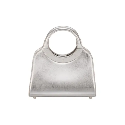 BVLGARI Roma Сумка С Верхней Ручкой BVLGARI Roma Среднего Размера, Кожа Теленка Серебристого Цвета С Узором Striated
