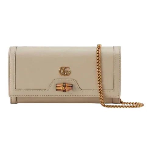 GUCCI WocDiana Bamboo Кожа Сумка через плечо Кошелек Мини Женский Слон Серый