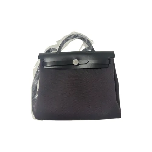 HERMES Herbag Zip Retourne Холст с кожей Сумка из холста Сумка Сумка через плечо Сумка через плечо Унисекс Черный
