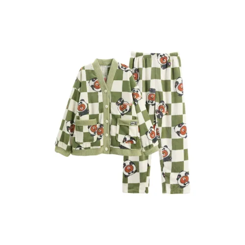 FENTENG I98440889 Зеленая клетка Женские Пижамные комплекты