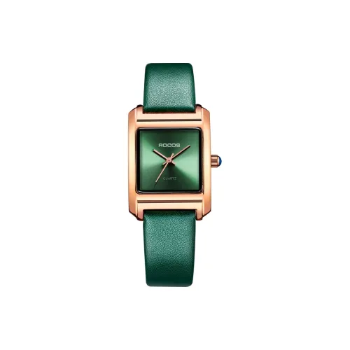 ROCOS Wind Style Collection Кварцевый механизм Естественная кожа Ремешок Часы Женские Зеленый циферблат R0219