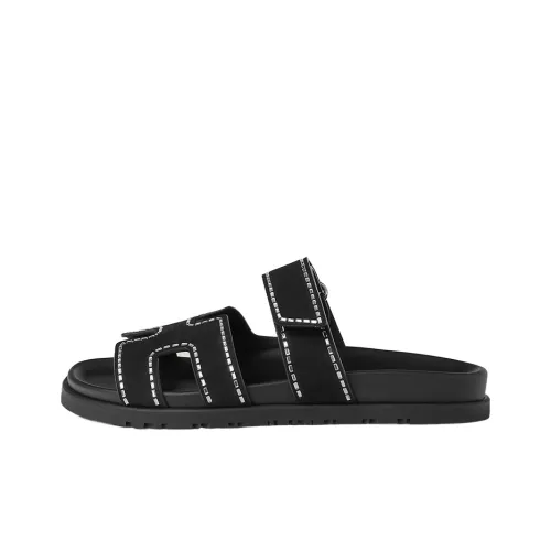 HERMES Chypre Резиновая подошва Слипоны Женские Черный