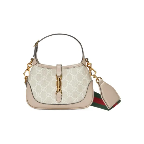 GUCCI Jackie 1961 Холст с кожей Комбинированный Лунный Сумка на плечо Сумка через плечо Мини Женская Бежевая