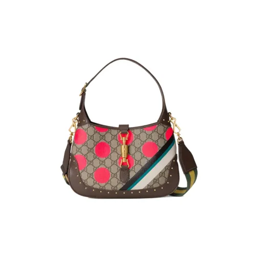 GUCCI Jackie 1961 Холст с кожей Комбинированный Лунный Сумка на плечо Сумка на плечо Маленькая Женская Коричневая Розовая Многоцветная