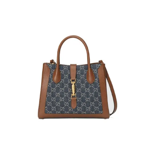 GUCCI Jackie 1961 Холст с кожей Комбинированный Тоут Сумка Сумка через плечо Средняя Унисекс Серый Синий Многоцветный