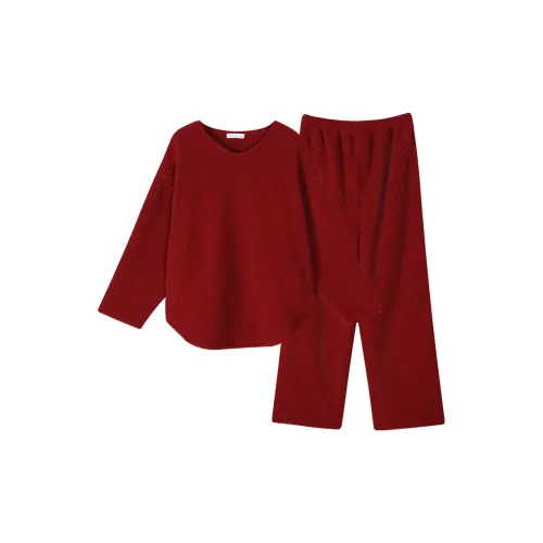 Same Language Женские, Бордовый красный Жаккард Цветочный Женские Пижамные комплекты