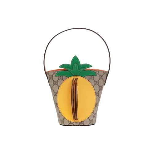 GUCCI Canvas с кожаными вставками ведрообразная сумка сумка через плечо женская желто-коричневая многоцветная