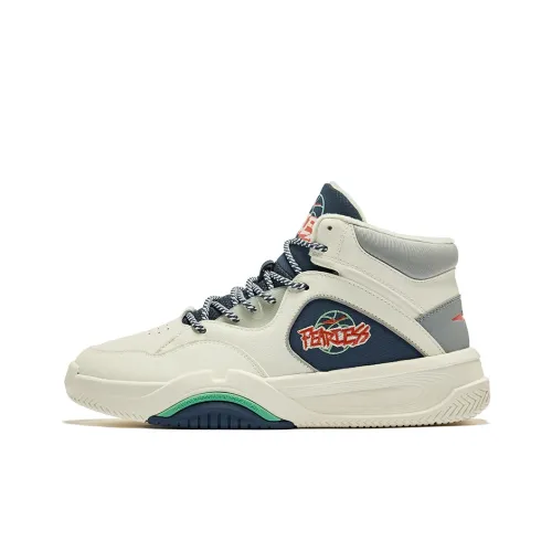 Erke Domination Qingtian Slip-Resistant Abrasion-Resistant High Top Skateboard Shoes Men's Ivory Gray Ink Blue Эрке Доминация Qingtian Противоскользящие Устойчивые к Износу Высокие Кроссовки для Скейтбординга Мужские Айвори Серый Ink Синий