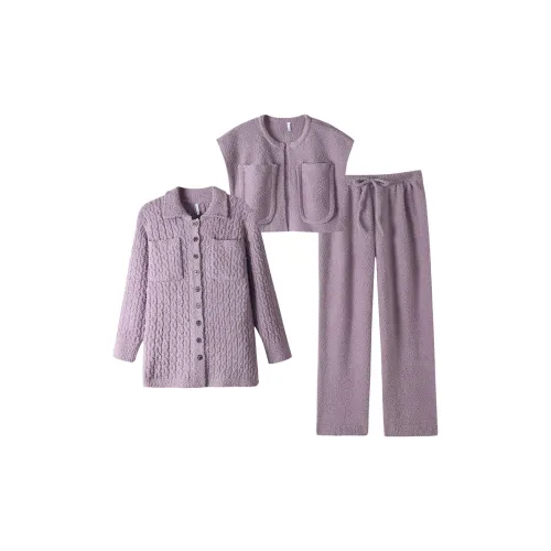 ZumashL S83699#Half Satin Фиолетовый Трёхкомпонентный Набор Женские Пижамные Комплекты