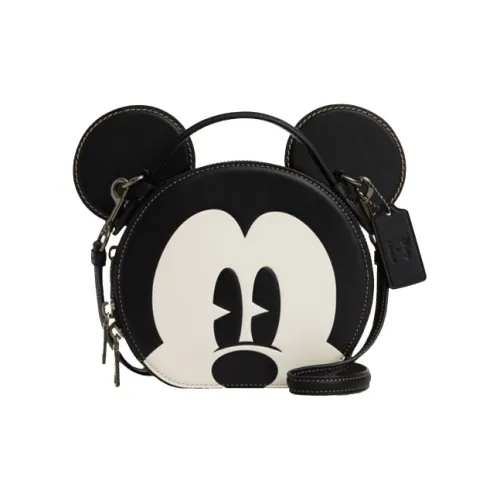 COACH Disney 17 Коллаборация Mickey Кожа Маленькая Круглая Сумка Сумка через плечо Маленькая Женская Черно-белая