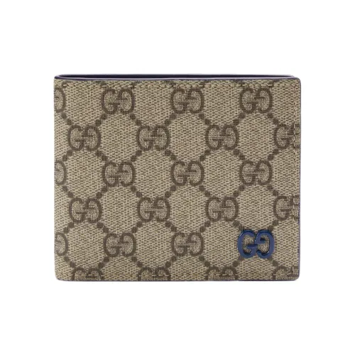 GUCCI GG Supreme Canvas Leather Wallet Men Beige Ebony
