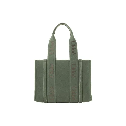 Chloe Woody Cotton Hemp Blend Tote Bag Shopping Bag Medium Women's Green