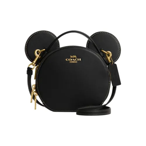 COACH X DISNEY Коллаборация Коровья кожа Маленькая круглая сумка Сумка через плечо Маленькая Женская Черная