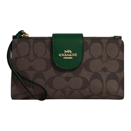 COACH Tech Wallet Холст с кожей Запястье Сумка Клатч Кошелек Маленький Женские Кофе Зеленый