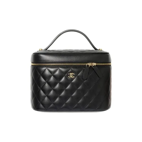 CHANEL 22SS Sheepskin Box Bag Makeup Bag Women's Black