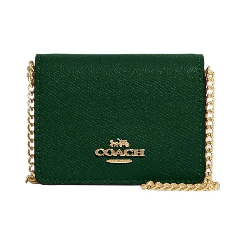 COACH Крестообразная текстура кожа квадратная сумка сумка через плечо кошелек мини женский темно-зеленый