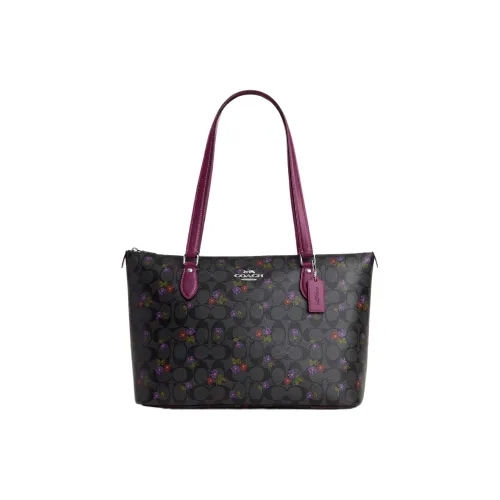 COACH Gallery Холст с кожей Тоут Сумка Сумка для покупок Сумка Сумка через плечо Большая Женская Графитовый Темная ягода