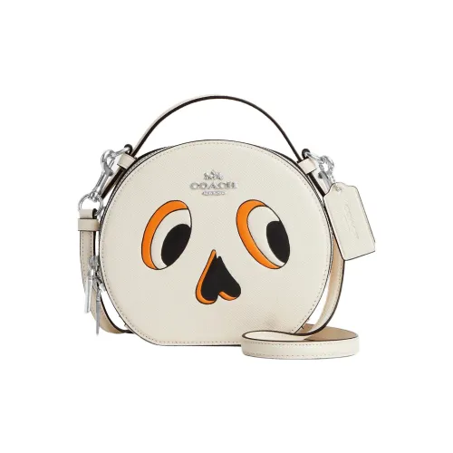 COACH Canteen Крестообразная текстура Кожа Сумка Сумка через плечо Сумка через плечо Маленькая Женская Серебряный Меловый Разноцветный