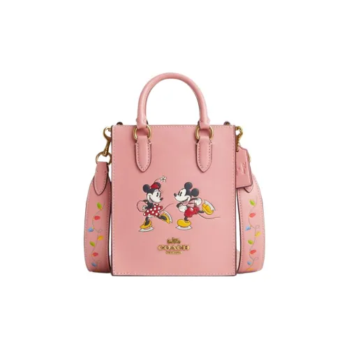 COACH Disney 14 Коллаборация Пескоструйная Кожа Тоут Сумка Сумка для покупок Сумка через плечо Сумка Мини Женская Розовая