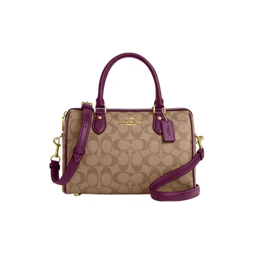 COACH Rowan Холст с кожей Бостонская сумка Сумка Сумка через плечо Сумка через плечо Средний Женские Хаки Ягода