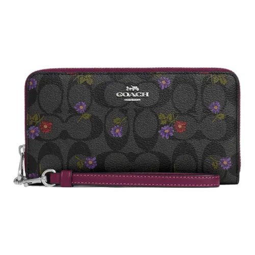 COACH Zip Around Холст с кожей Запястье Сумка Кошелек Клатч Маленький Женский Графитовый Темная ягода