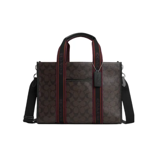 COACH Canvas с кожаными вставками тоут сумка сумка для покупок сумка через плечо сумка большая женская кофе